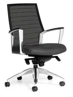 Global Total Office Global Accord Medium Back Mesh Chair with Genuine Leather Seat 2677LM-2 