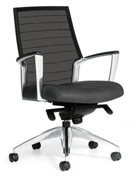 Global Total Office Global Accord Medium Back Mesh Chair with Genuine Leather Seat 2677LM-2