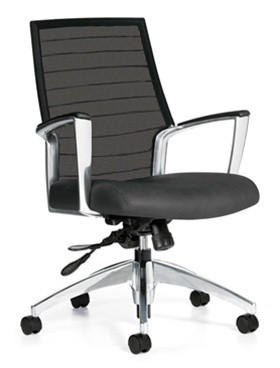 Global Total Office Global Accord Medium Back Mesh Chair with Genuine Leather Seat 2677LM-4