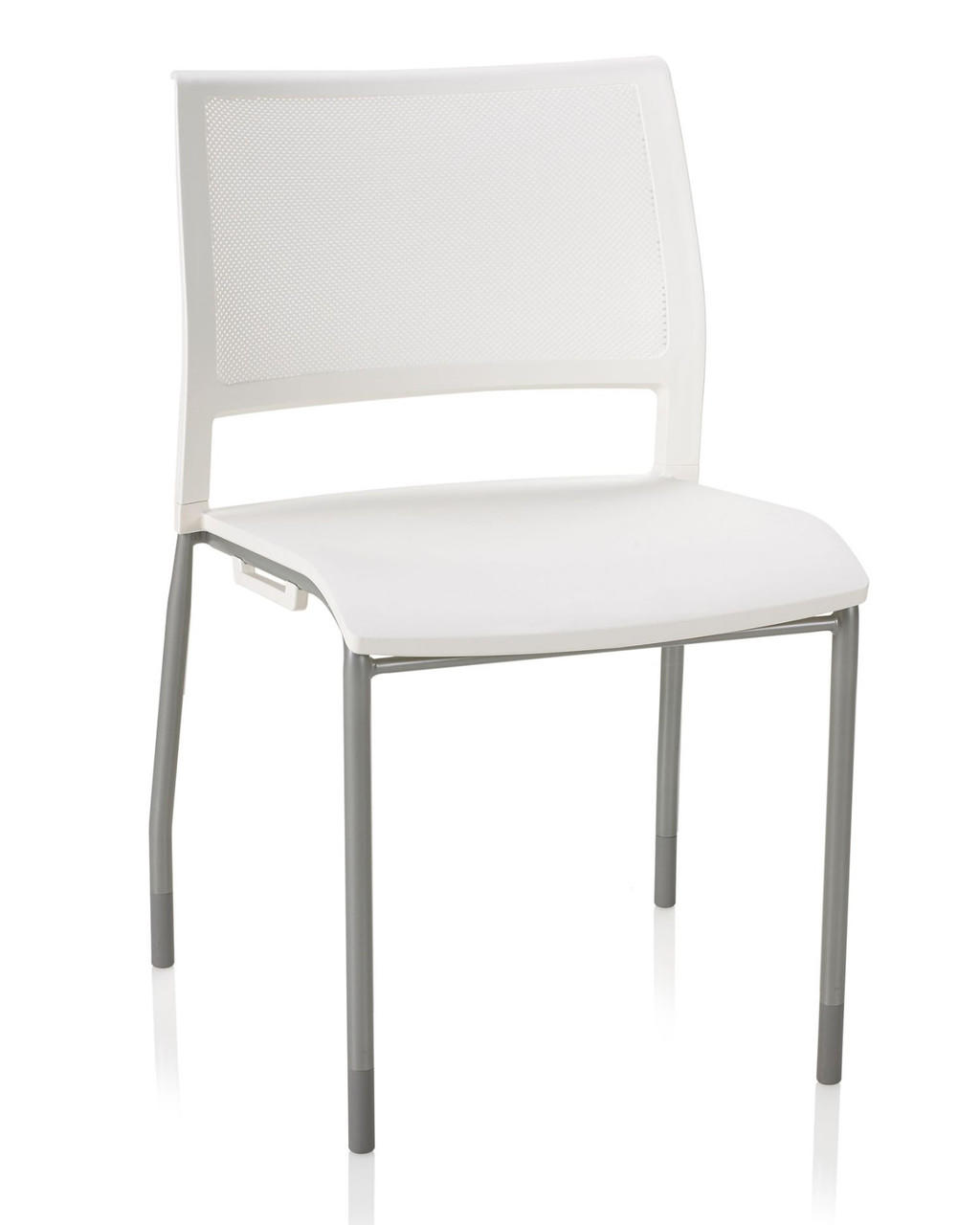 KI Opt4 Armless 4-Leg Stack Chair with Poly Seat and Mesh Back