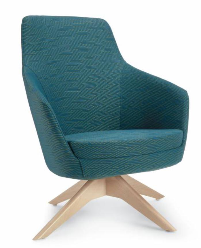 Global Drift Mid-Back Lounge Chair with Wood Swivel Base