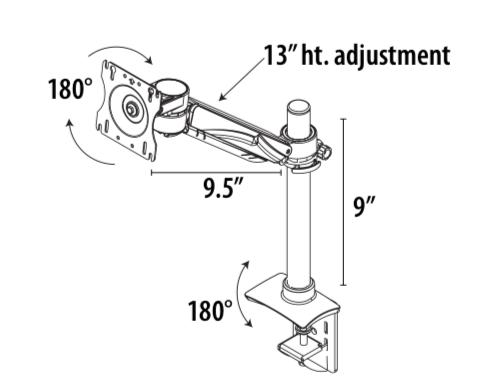 Global Total Office Global Single Screen Height Adjustable Monitor Arm