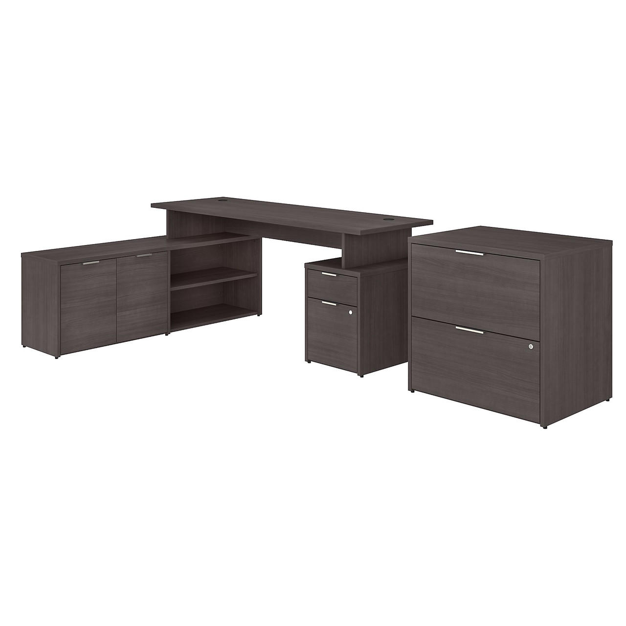  Bush Business Furniture Jamestown 72W L Shaped Desk with Drawers and Lateral File Cabinet 