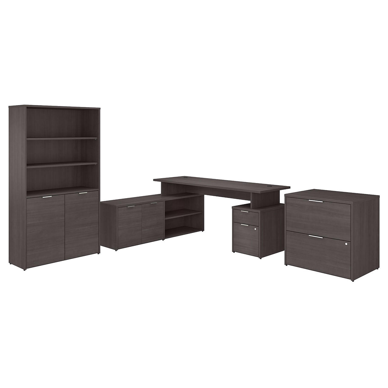  Bush Business Furniture Jamestown 72W L Shaped Desk with Lateral File Cabinet and 5 Shelf Bookcase 