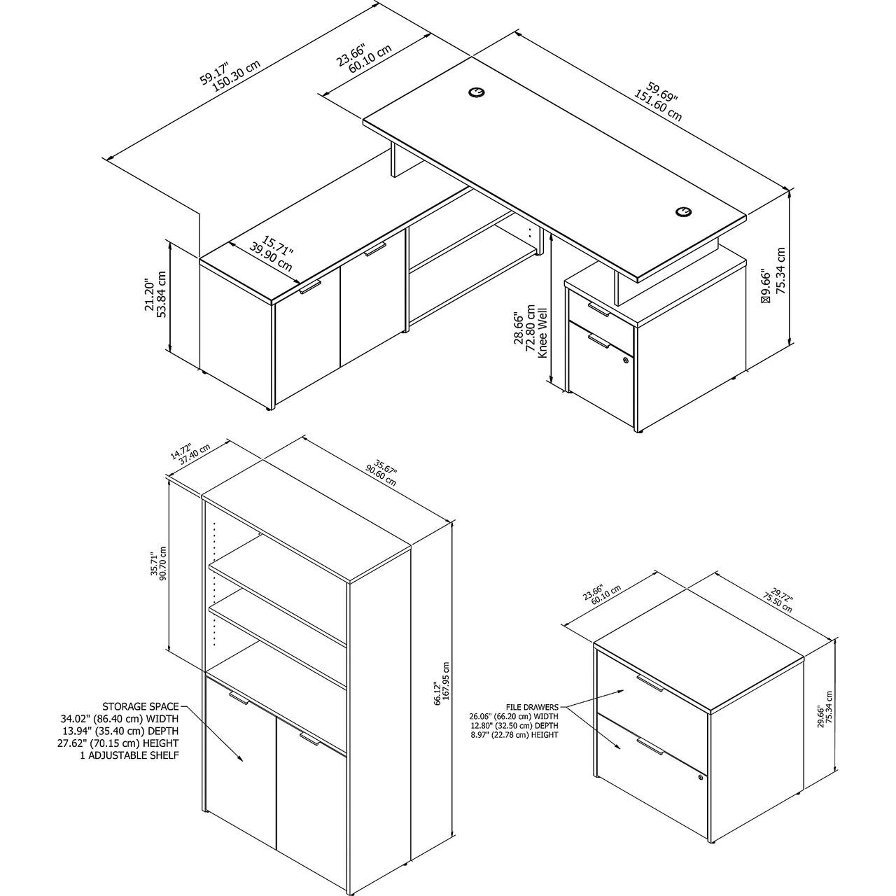  Bush Business Furniture Jamestown 60W L Shaped Desk with Lateral File Cabinet and 5 Shelf Bookcase 