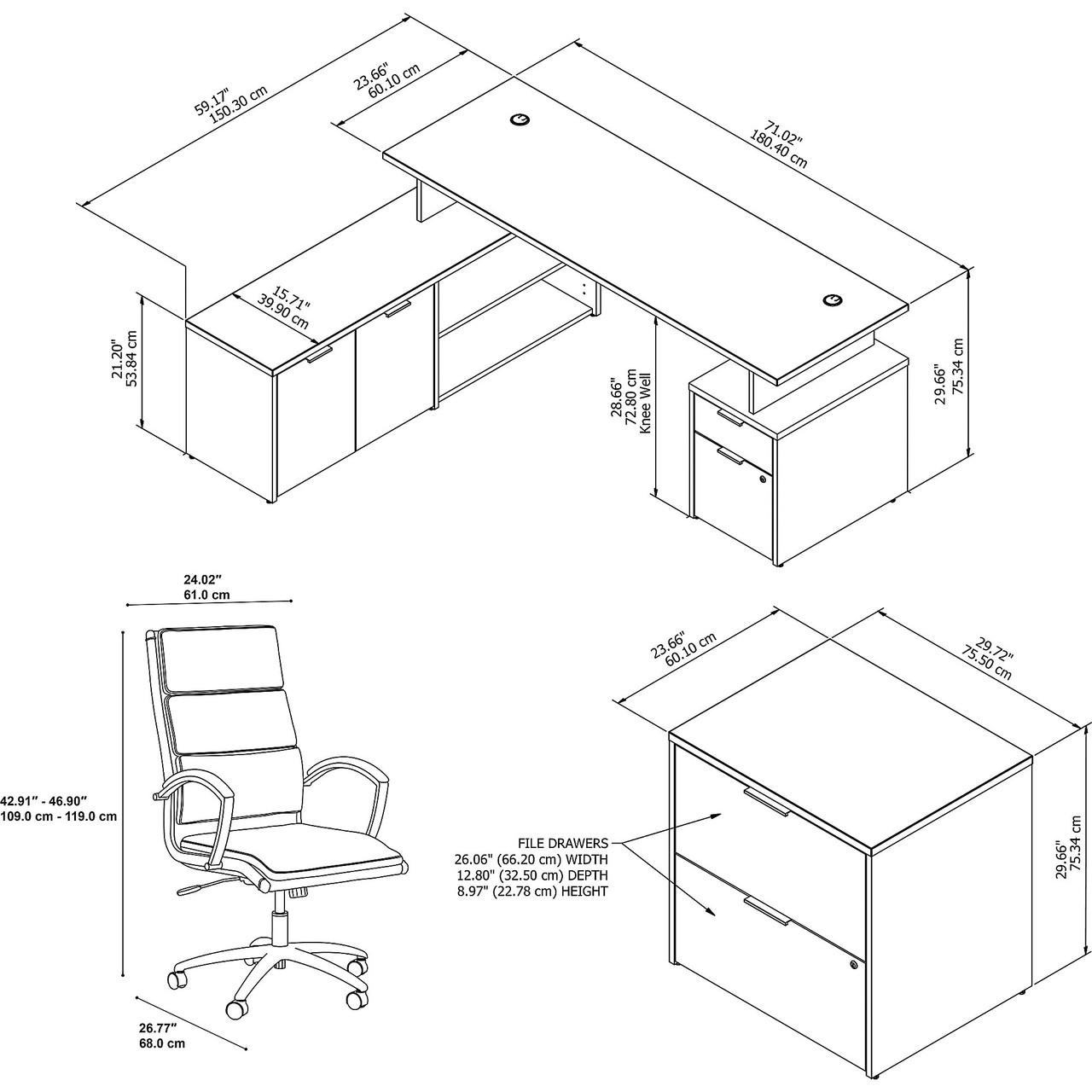  Bush Business Furniture Jamestown 72W L Shaped Desk with Lateral File Cabinet and High Back Office Chair 