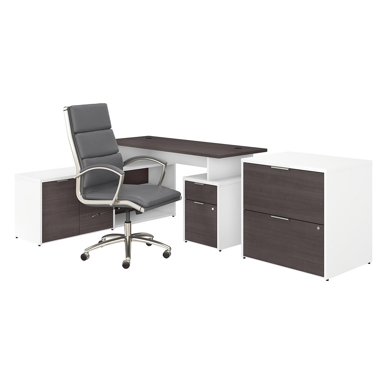  Bush Business Furniture Jamestown 60W L Shaped Desk with Lateral File Cabinet and High Back Office Chair 