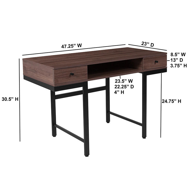  Flash Furniture Bartlett Dark Ash Wood Grain Finish Computer Desk with Drawers and Black Metal Legs 