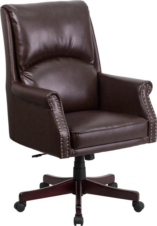  Flash Furniture Brown Leather Pillow Back Office Chair with Nailhead Trim 