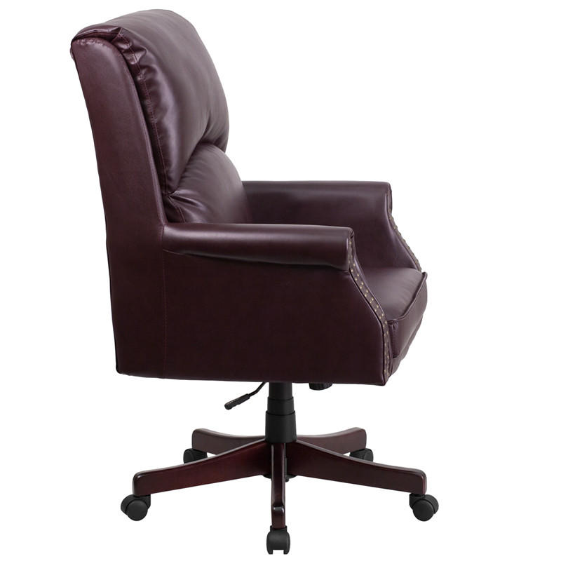  Flash Furniture Burgundy Leather Pillow Back Office Chair with Nailhead Trim 