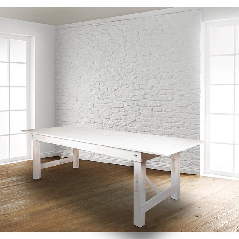  Flash Furniture Antique Rustic White Solid Pine Folding Farm Table 