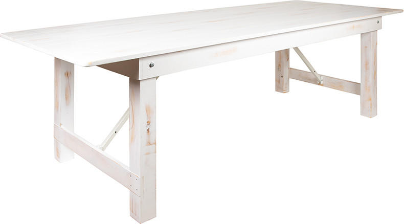  Flash Furniture Antique Rustic White Solid Pine Folding Farm Table 