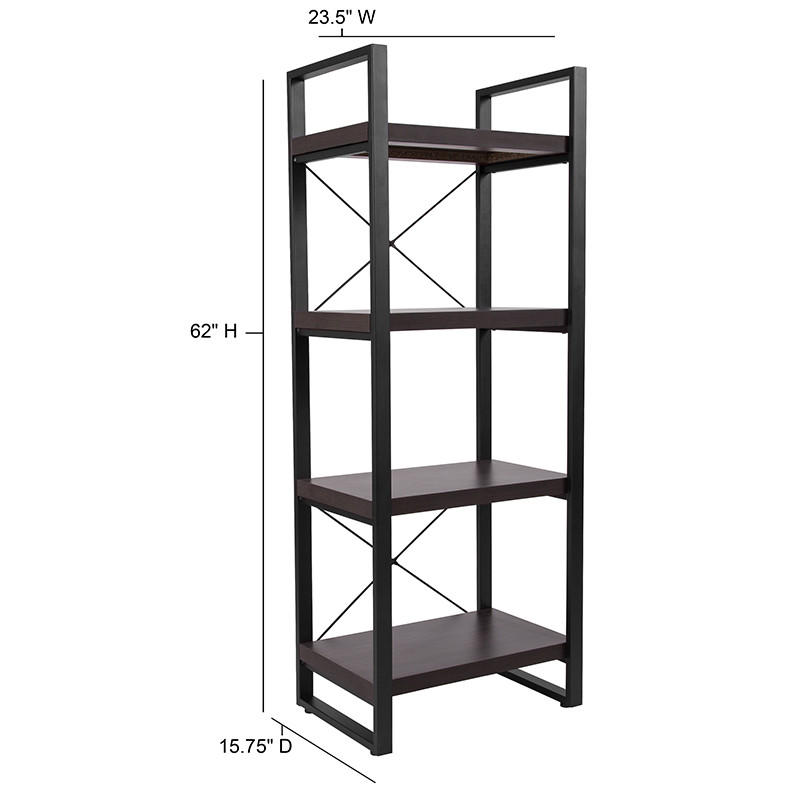  Flash Furniture Thompson 4 Shelf Etagere Bookcase in Charcoal Wood Grain Finish 