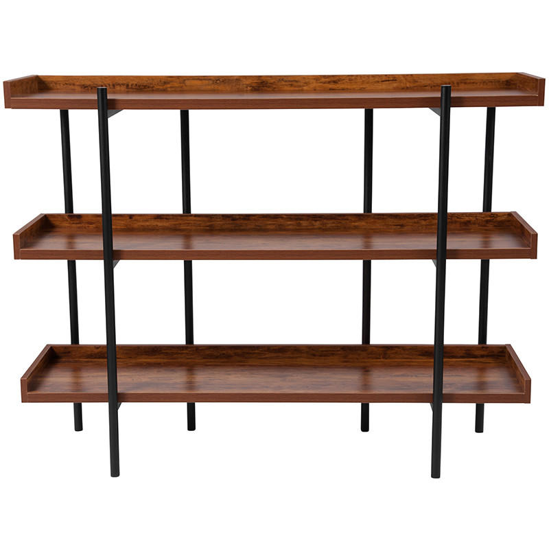  Flash Furniture Mayfair 3 Shelf 35"H Storage Display Unit Bookcase with Black Metal Frame in Rustic Wood Grain Finish 