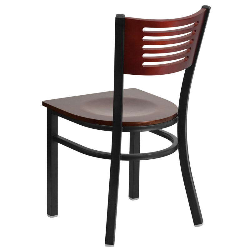  Flash Furniture Black Metal Restaurant Chair with Mahogany Slat Back and Seat 