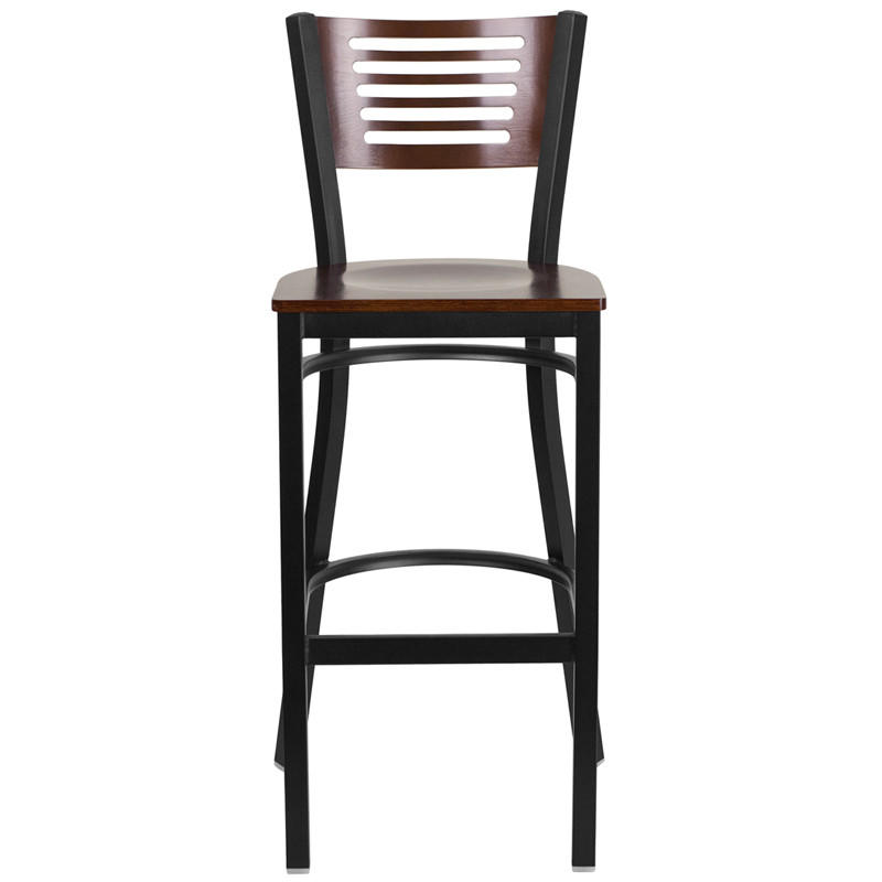  Flash Furniture Contemporary Walnut Wood Bar Stool with Black Metal Frame 