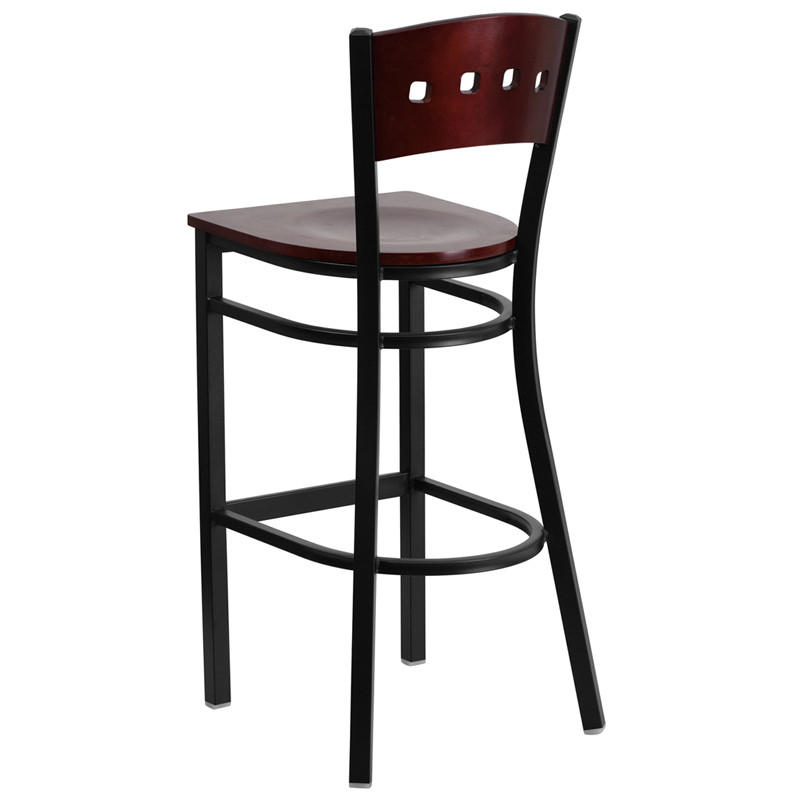  Flash Furniture Mahogany Bar Stool with Square Pattern Back and Metal Frame 