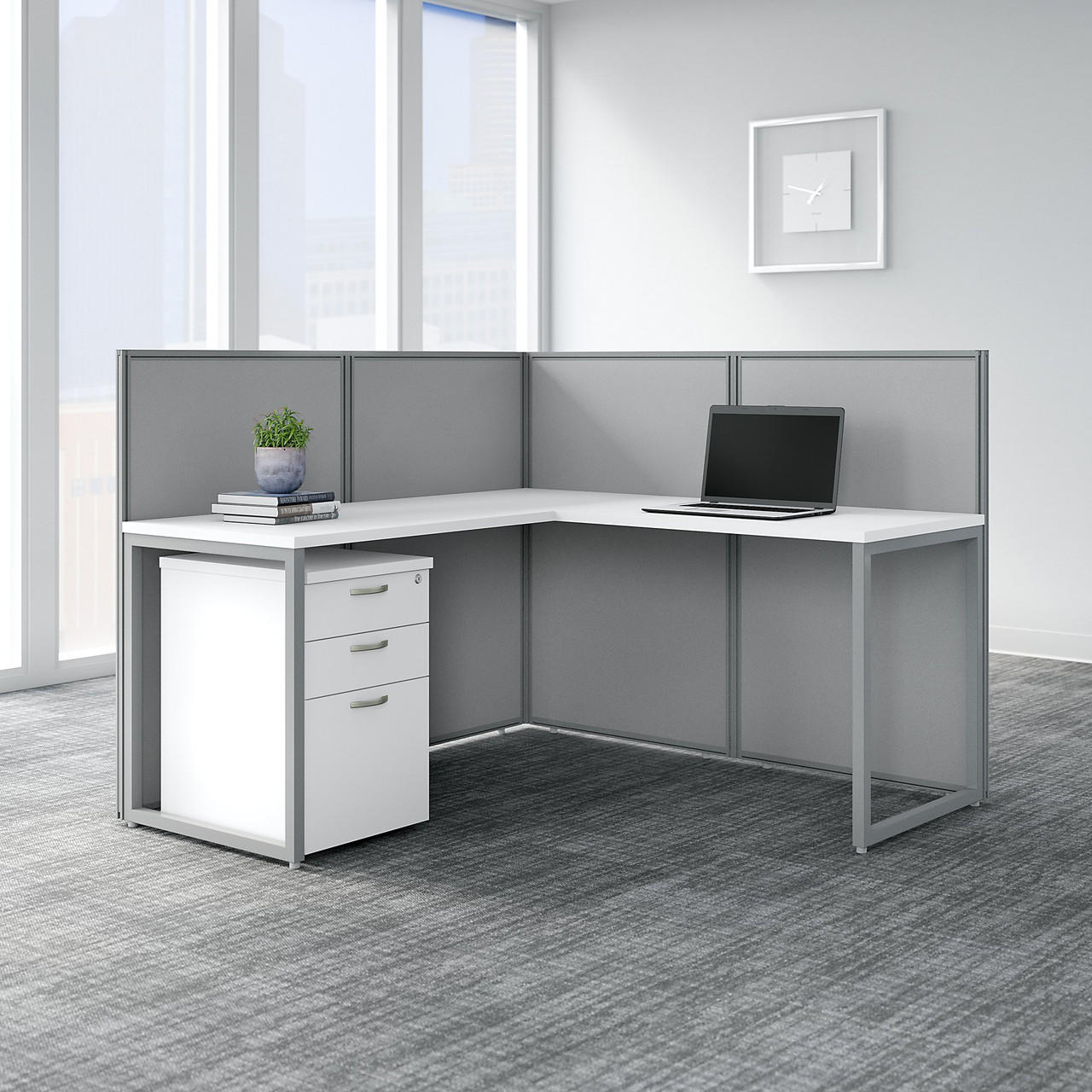  Bush Business Furniture Easy Office L Shaped Cubicle Desk with File Cabinet and 45H Panels 