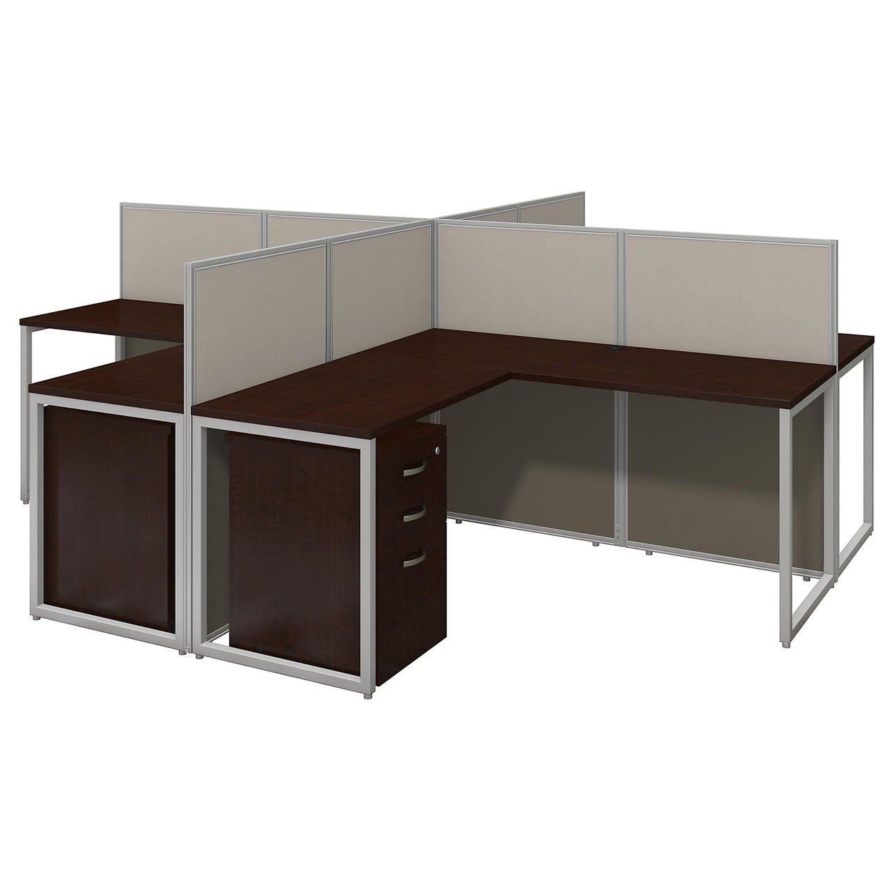  Bush Business Furniture Easy Office 4 User L Shaped Cubicle Desk with Drawers and 45H Panels 