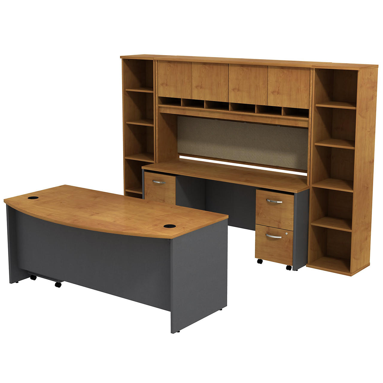  Bush Business Furniture Series C Bow Front Desk with Credenza, Hutch and Bookcases 