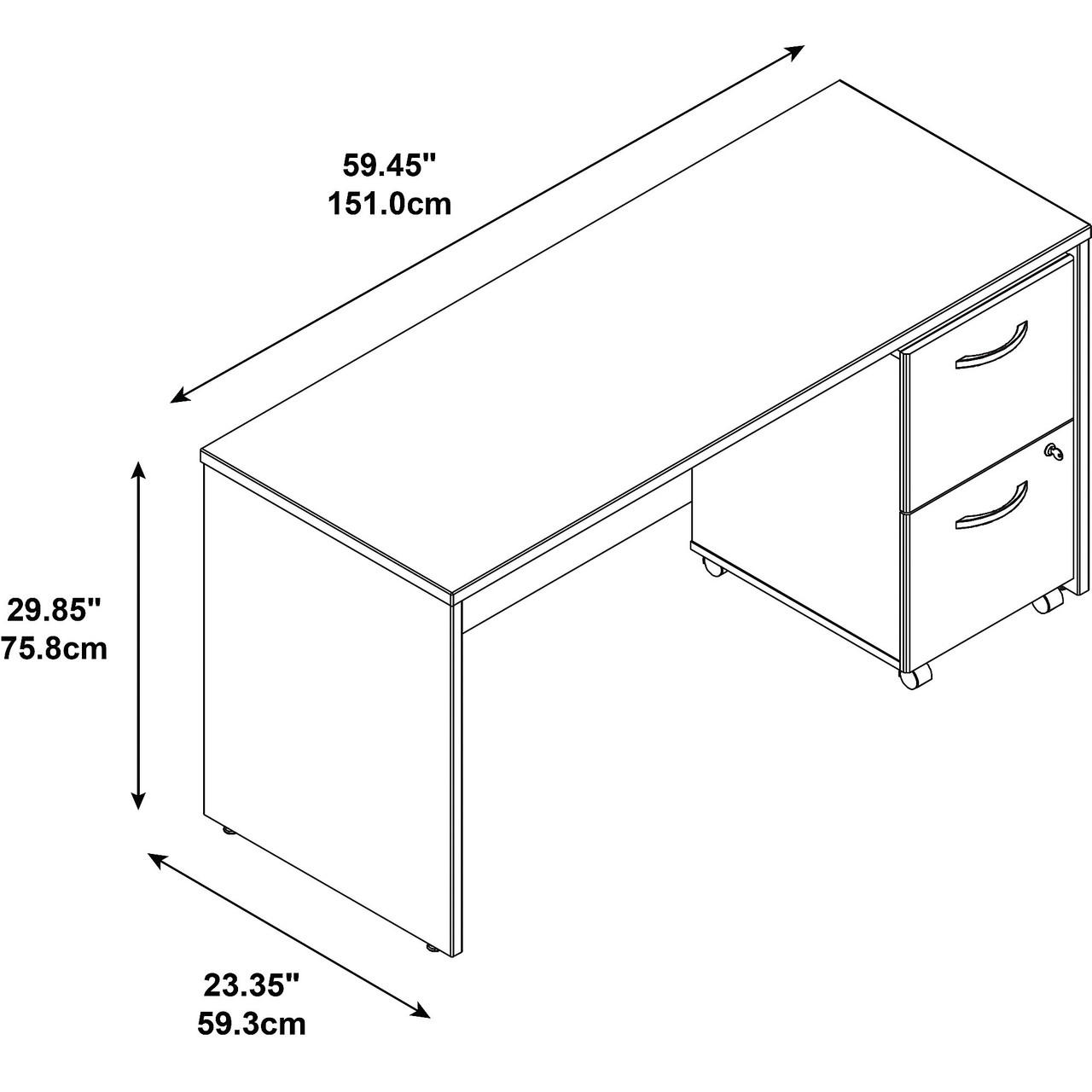  Bush Business Furniture Series C 60" Credenza Desk with 2 Drawer Mobile Pedestal 