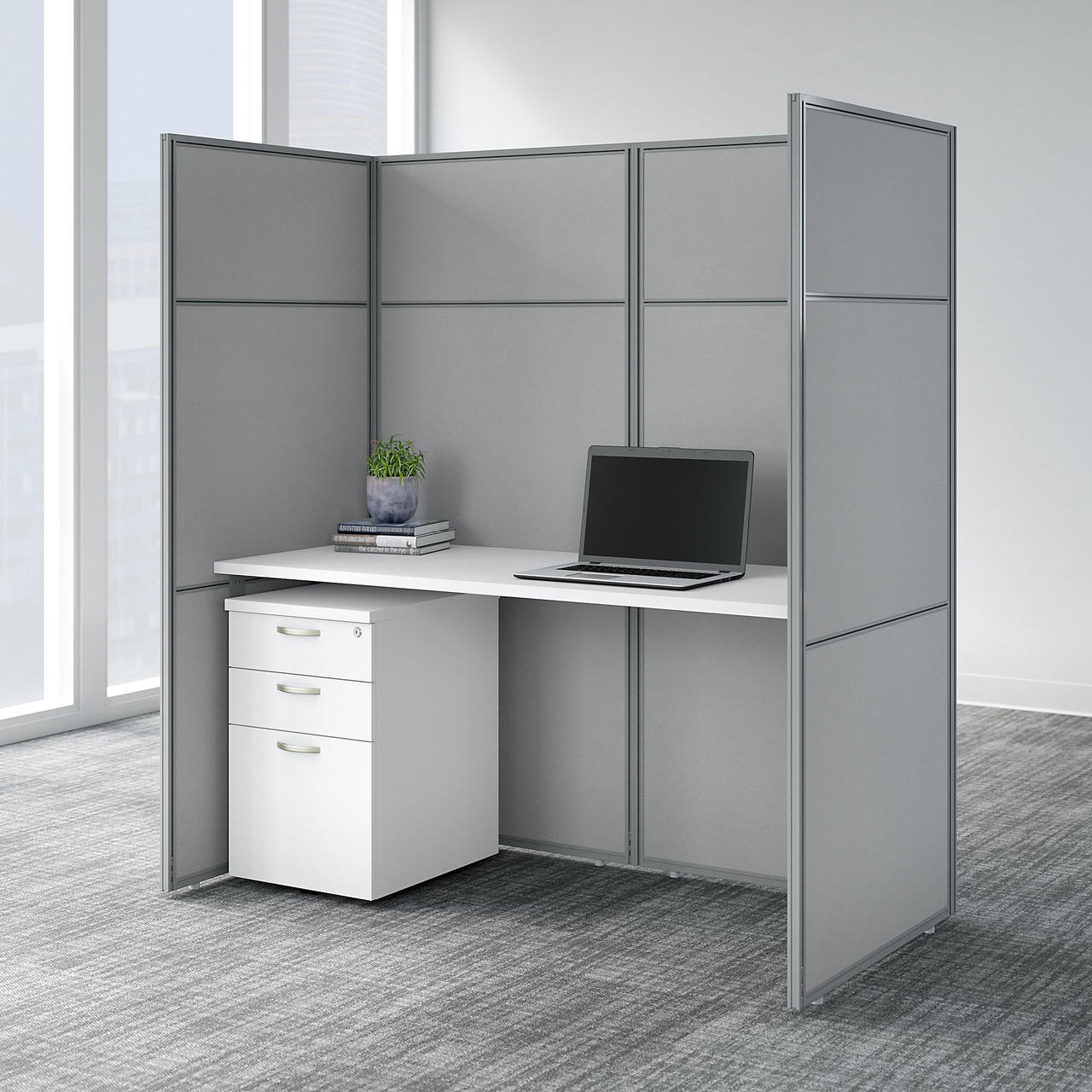  Bush Business Furniture Easy Office 60W Cubicle Desk with File Cabinet and 66H Closed Panels 