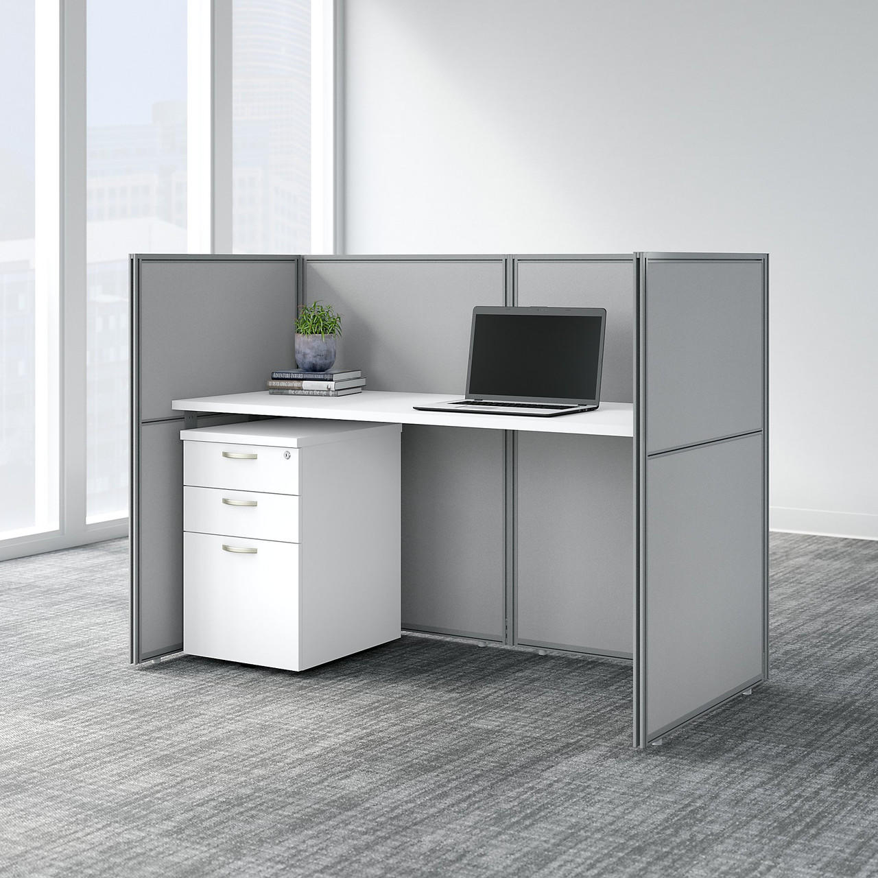  Bush Business Furniture Easy Office Individual Cubicle Desk with File Cabinet and 45H Closed Panels 