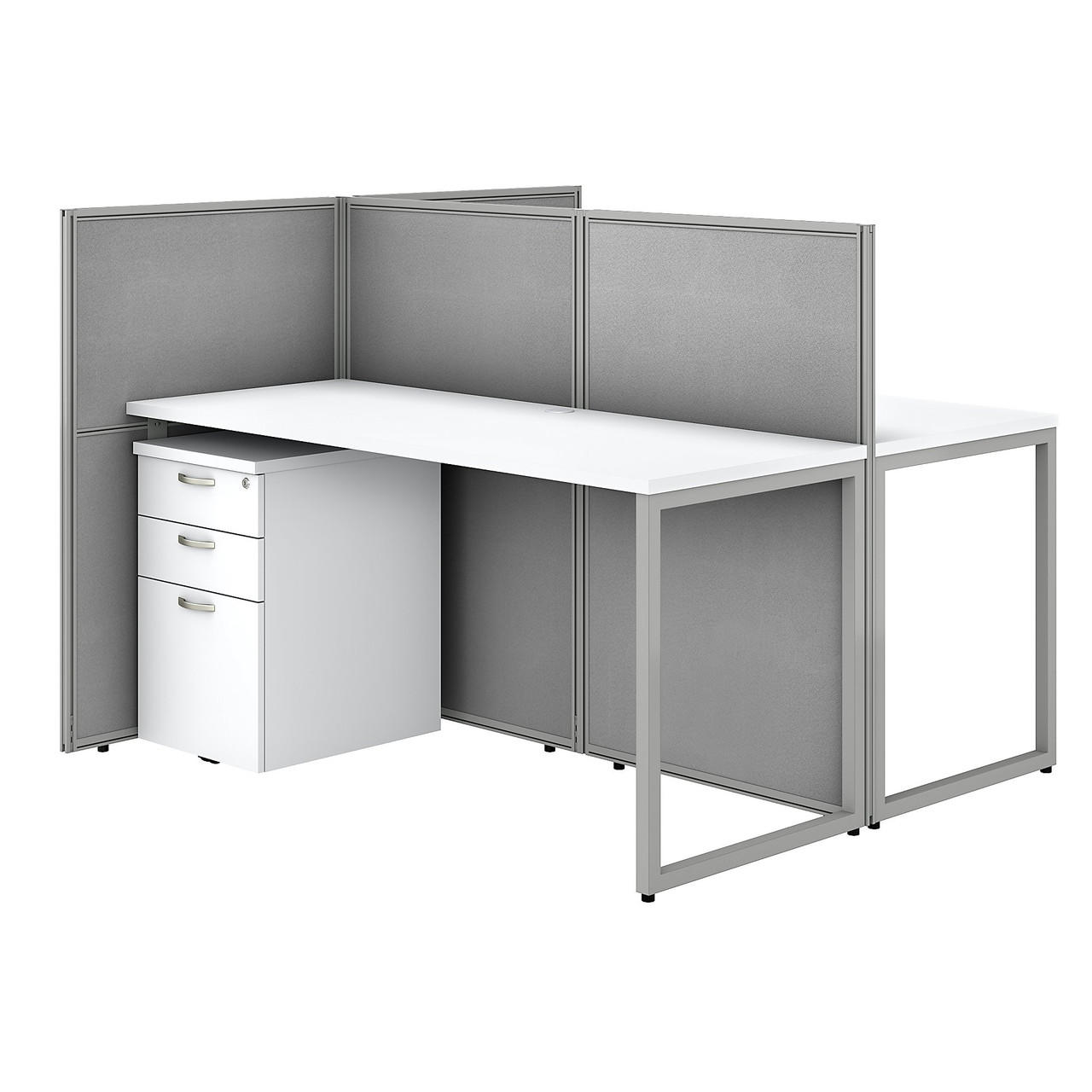  Bush Business Furniture Easy Office White 2 Person Cubicle Desk with File Cabinets and 45H Panels 