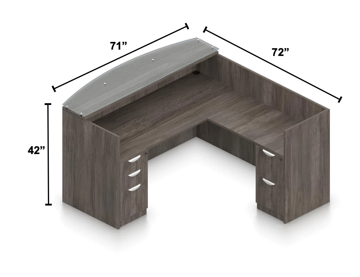 Offices To Go Superior Laminate Reversible L-Shape Reception Desk with Glass Transaction Top and Storage