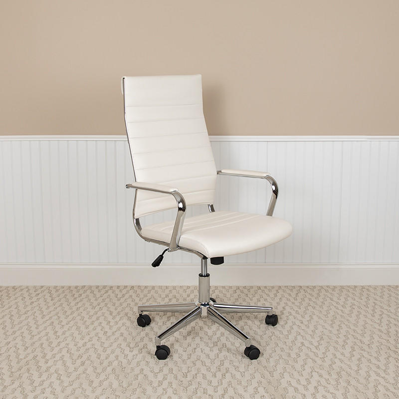  Flash Furniture High Back Contemporary White Ribbed Swivel Chair 