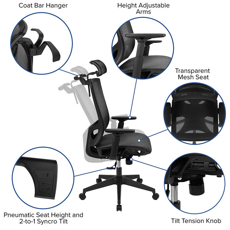  Flash Furniture Modern Ergonomic Mesh Chair with Headrest and Lumbar Support 