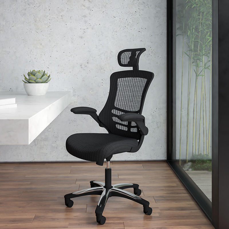  Flash Furniture High-Back Black Mesh Ergonomic Office Chair with Flip-Up Arms and Adjustable Headrest 