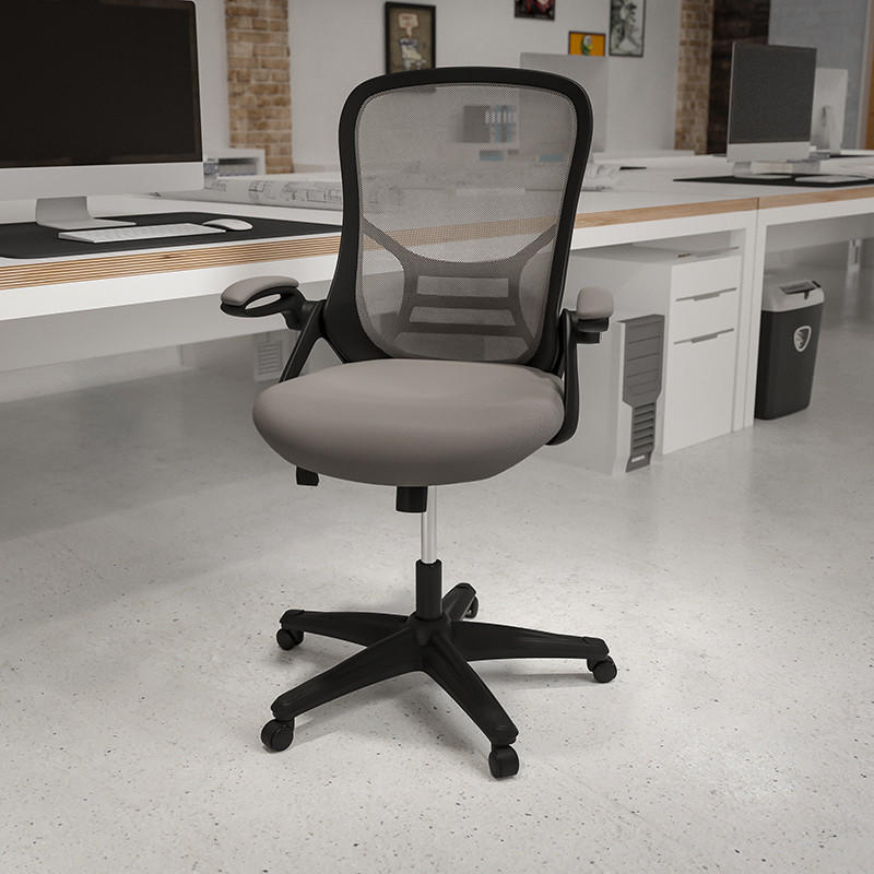 Flash Furniture Light Gray Mesh Back Office Chair with Flip Arms