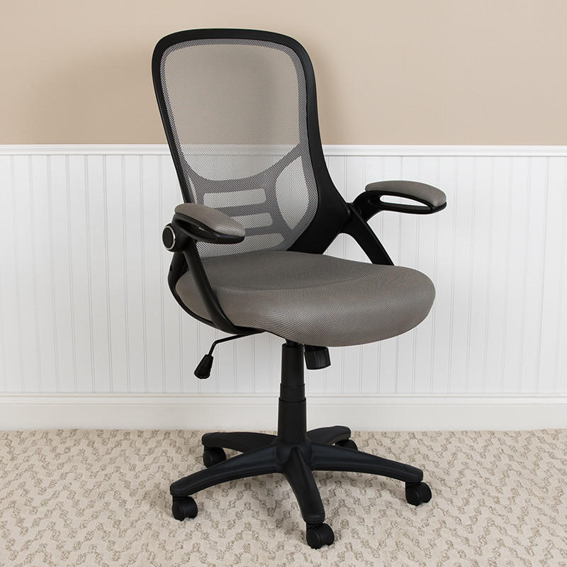  Flash Furniture Light Gray Mesh Back Office Chair with Flip Arms 