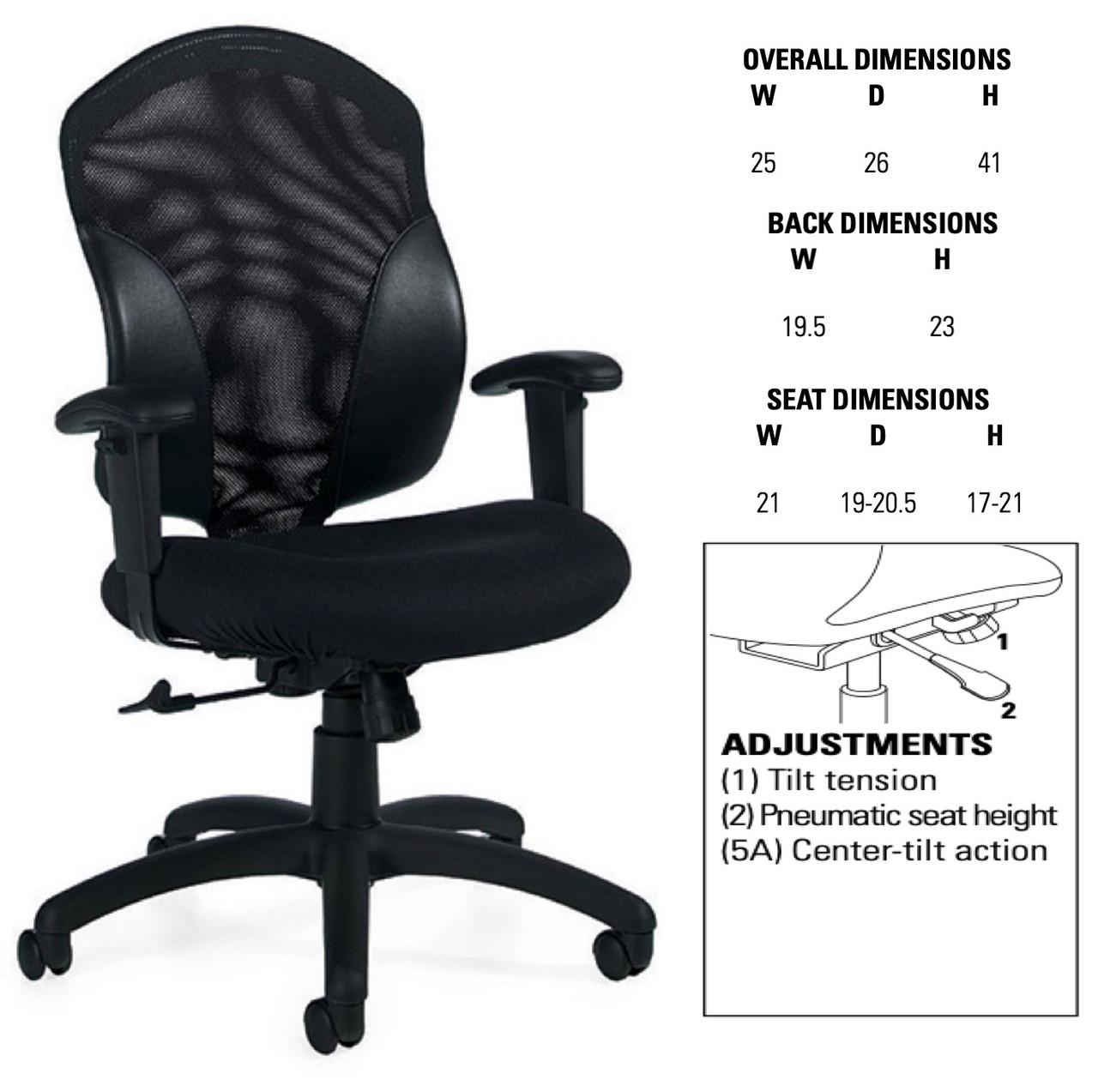 Global Total Office Global Tye Mesh Mid-Back Chair with Leather Trim and Fabric Seat 