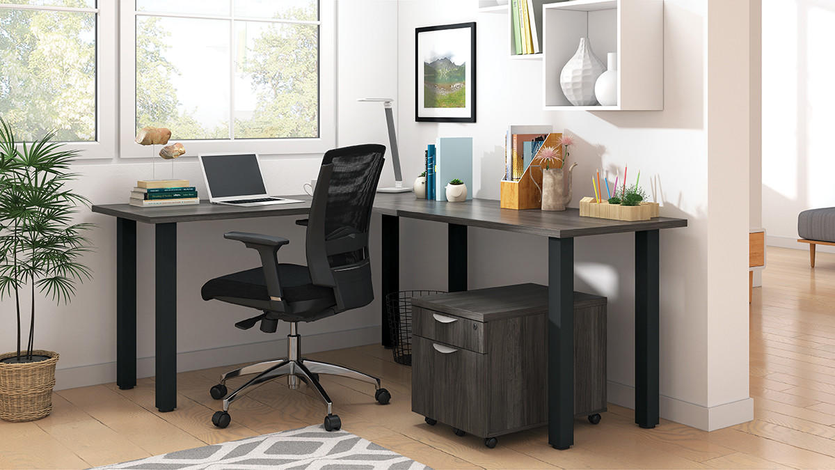  Offices To Go Superior Laminate L Shaped Desk Layout with Pedestal 