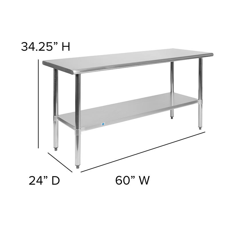  Flash Furniture 60"W x 24"D x 34.5"H Stainless Steel Work Table with Undershelf 