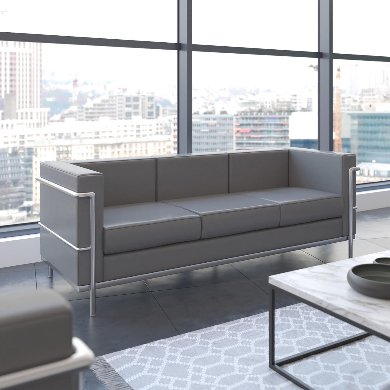 Flash Furniture Regal Series Modern Gray Leather Sofa 