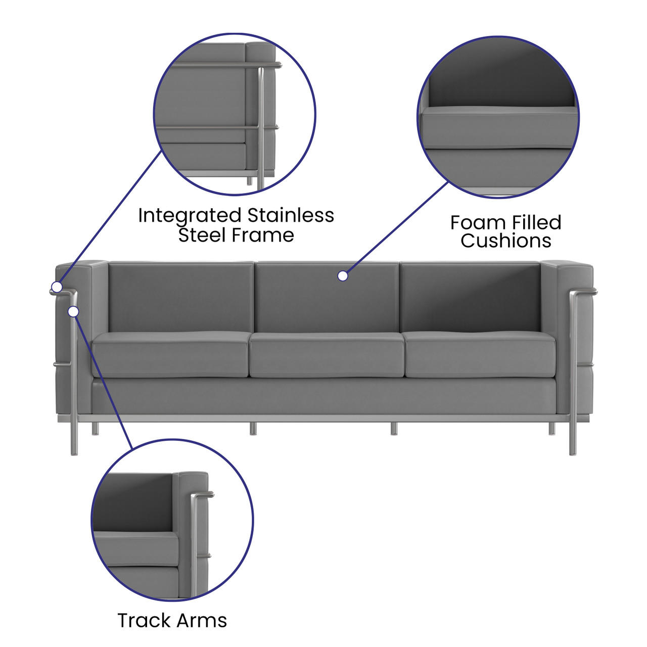  Flash Furniture Regal Series Modern Gray Leather Sofa 