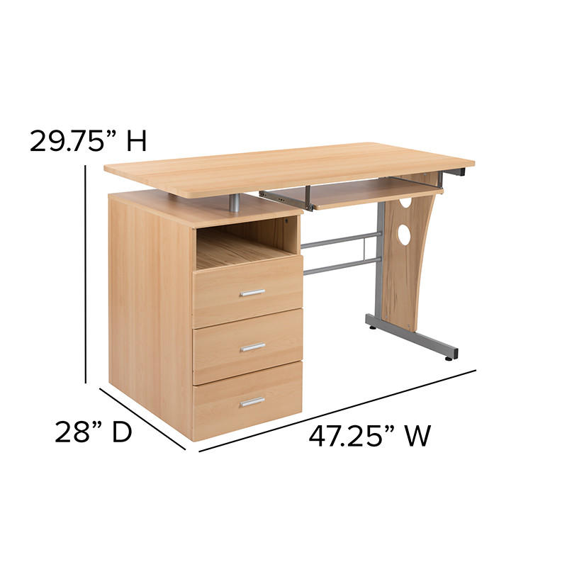  Flash Furniture Maple Computer Desk with Storage and Keyboard Tray 