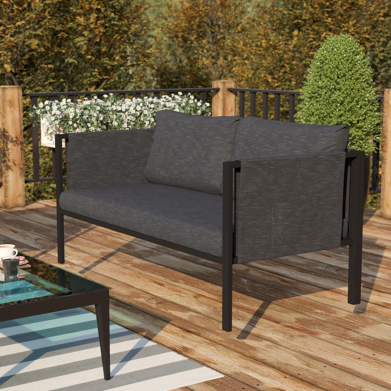  Flash Furniture Charcoal Indoor Outdoor Loveseat 