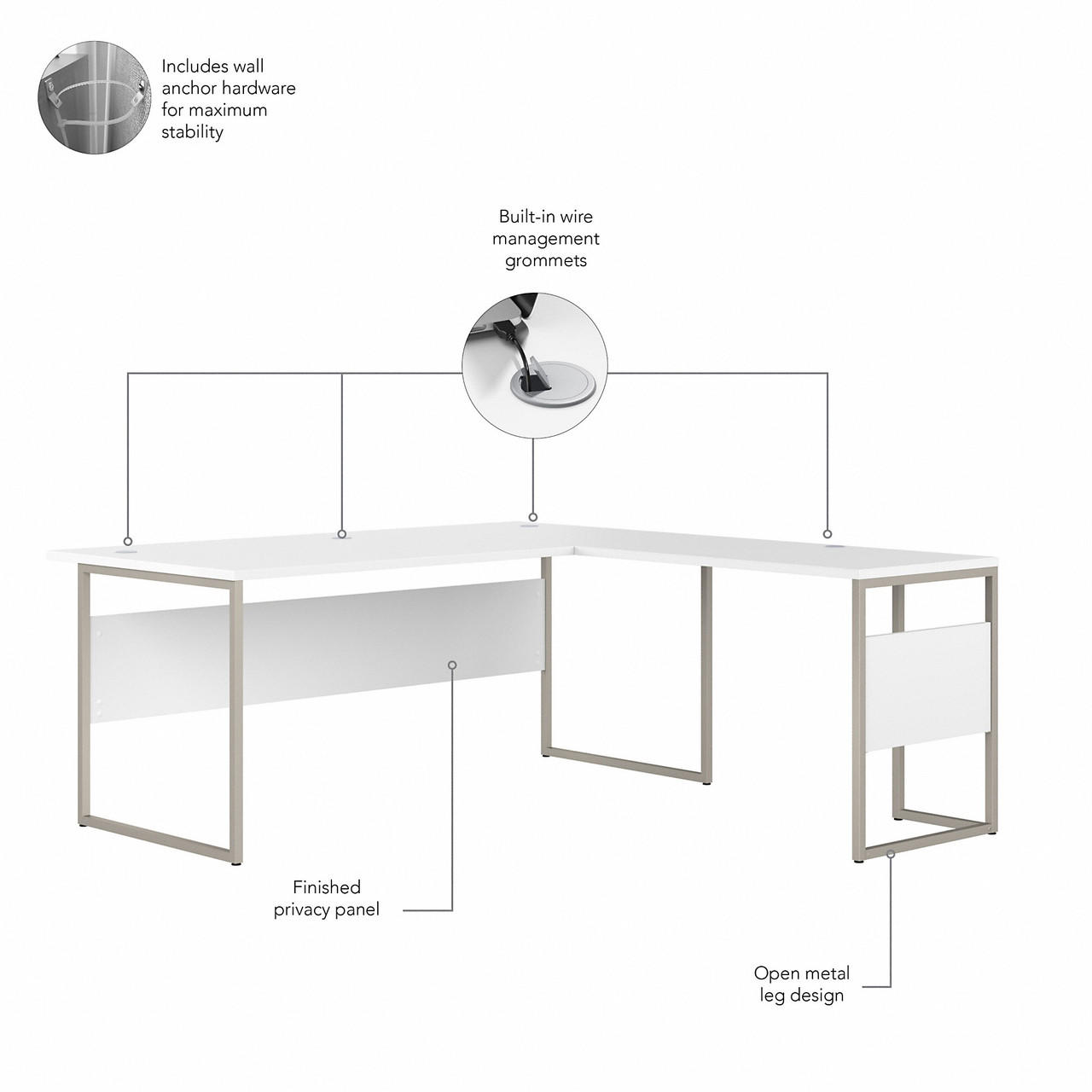  Bush Business Furniture Hybrid 72W x 36D L Shaped Table Desk with 3 Drawer Mobile File Cabinet in White 