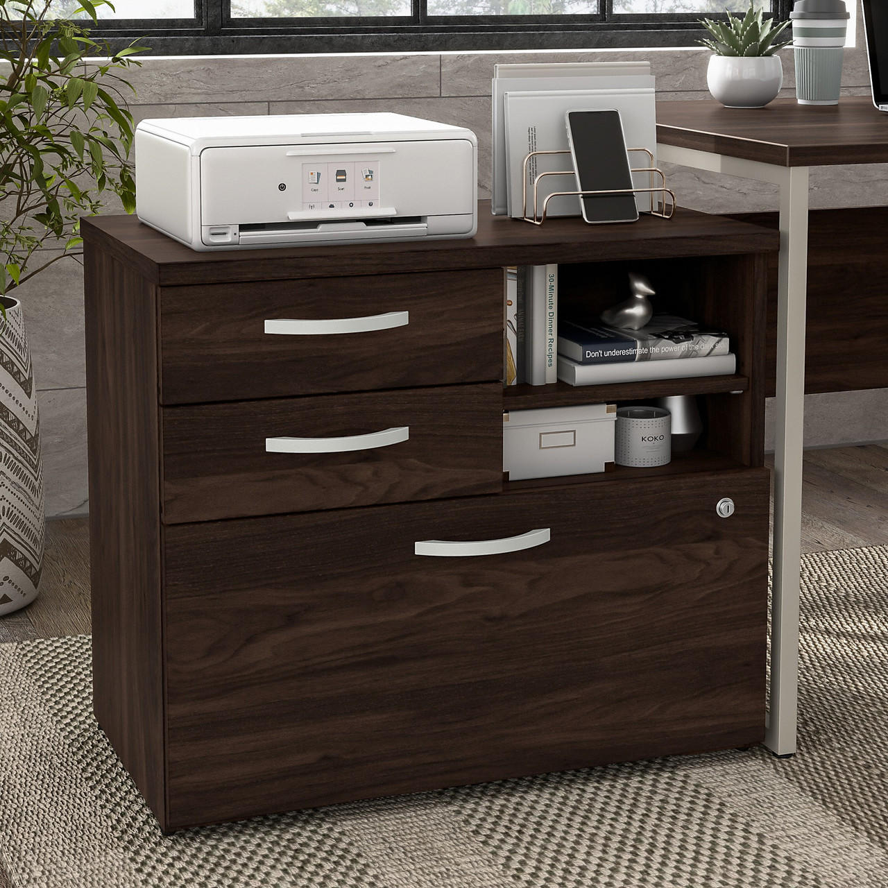  Bush Business Furniture Hybrid Office Storage Cabinet with Drawers and Shelves 