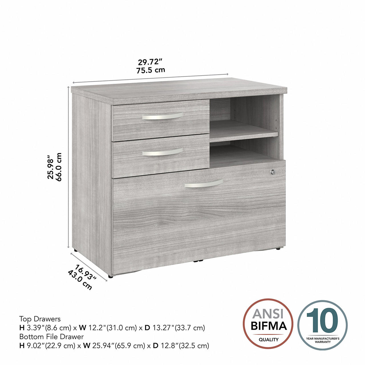  Bush Business Furniture Hybrid Office Storage Cabinet with Drawers and Shelves 