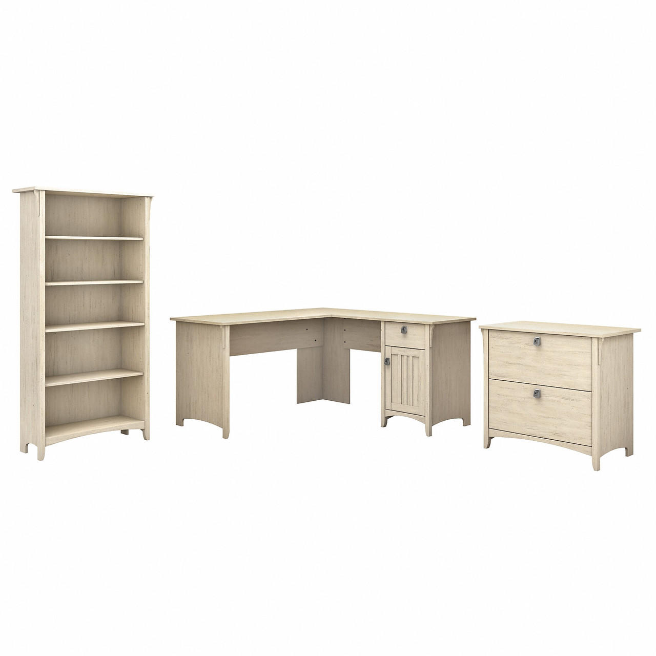 Bush Business Furniture Bush Furniture Salinas 60W L Shaped Desk with Lateral File Cabinet and 5 Shelf Bookcase 