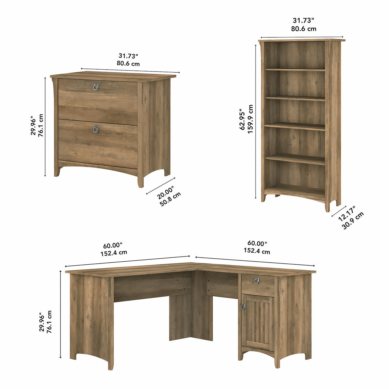 Bush Business Furniture Bush Furniture Salinas 60W L Shaped Desk with Lateral File Cabinet and 5 Shelf Bookcase 