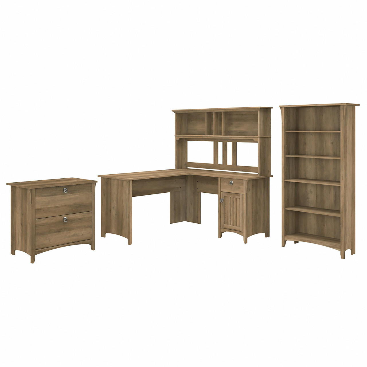 Bush Business Furniture Bush Furniture Salinas 60W L Shaped Desk with Hutch, Lateral File Cabinet and 5 Shelf Bookcase 