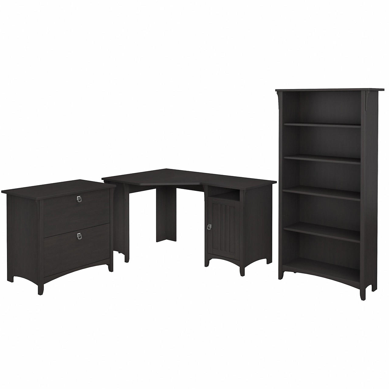 Bush Business Furniture Bush Furniture Salinas 55W Corner Desk with Lateral File Cabinet and 5 Shelf Bookcase 