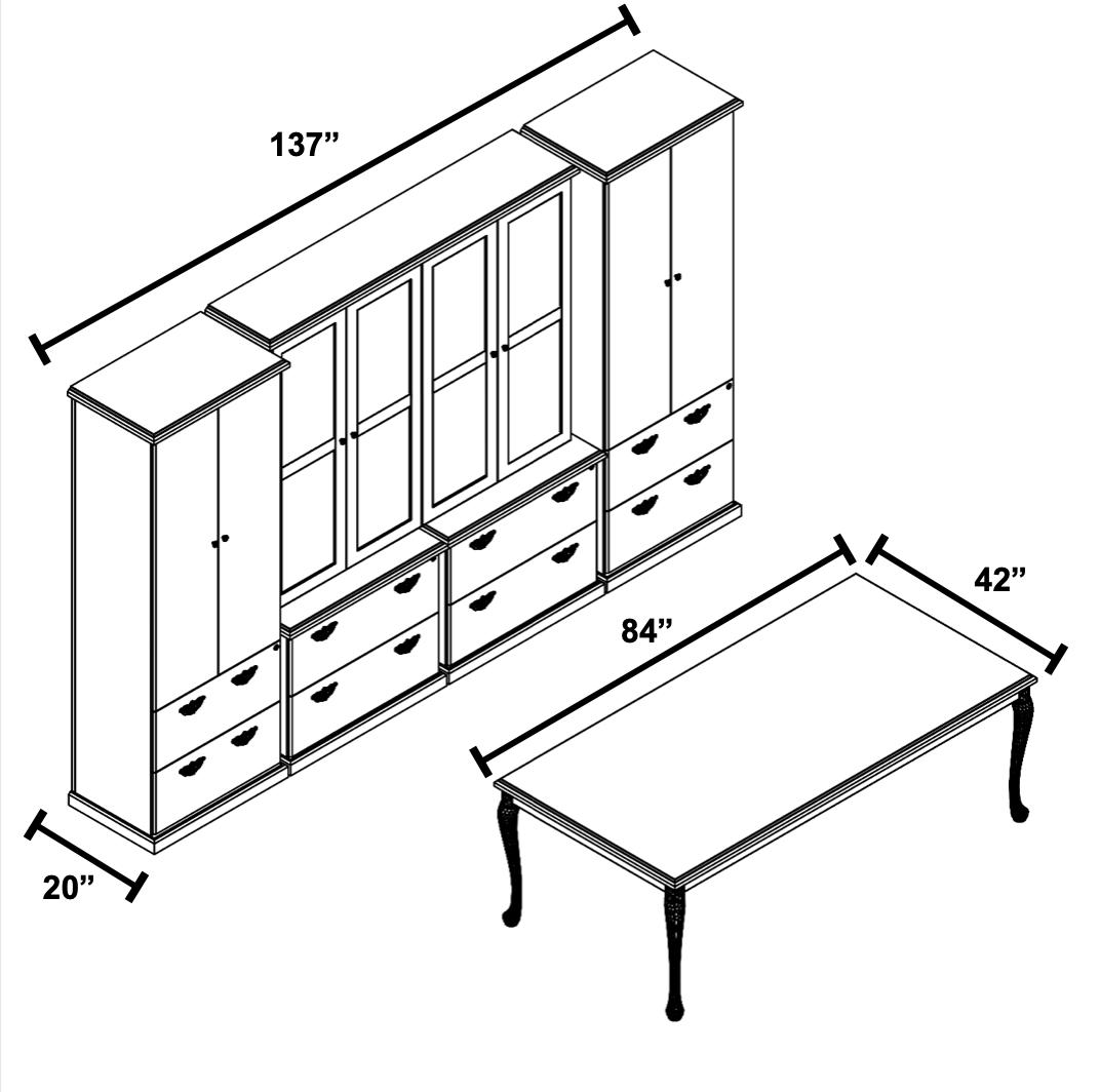 Global Total Office Global Philadelphia Luxury Wood Writing Desk and Wall Storage Cabinet Set 