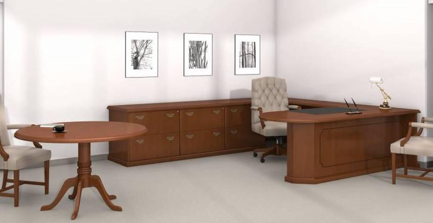 Global Total Office Global Philadelphia Wood Veneer Executive U-Desk and Meeting Table Set 